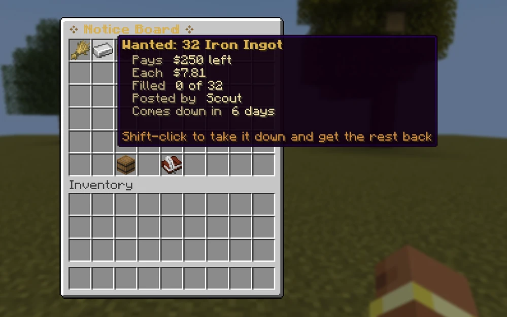The notice board. The reward is held until the goods arrive