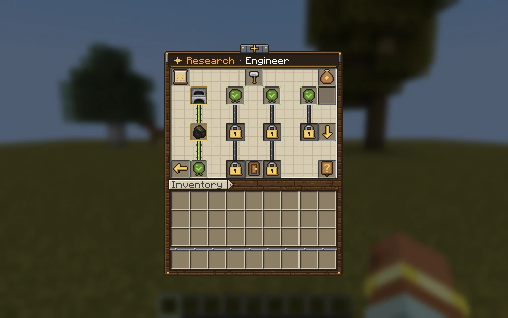 A research ladder: gold rims are done, green wires are open paths