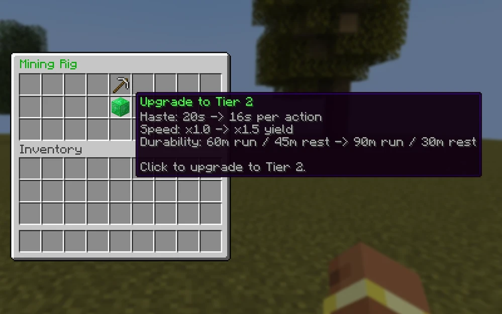 A Mining Rig's upgrade menu