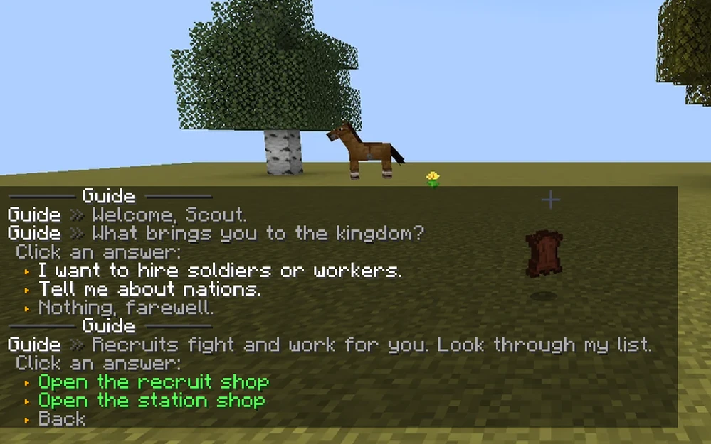 A dialogue tree with clickable answers