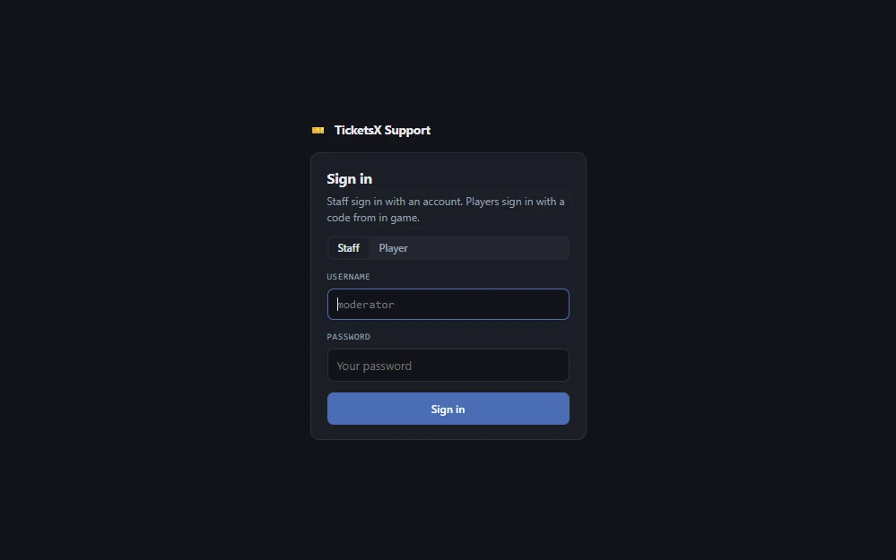 The web portal where staff and players sign in